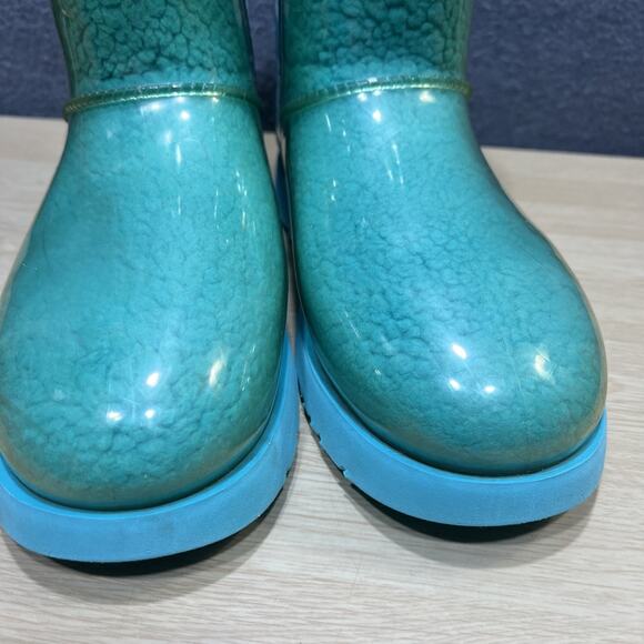 UGG Classic Clear Mini Winter Boots Rain Teal Blue Pull On Womens Size 10 - Picture 7 of 10